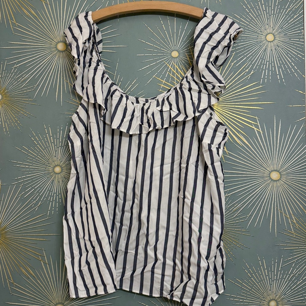 NWT Old Navy Striped Ruffle Trim Tank Top - Grey